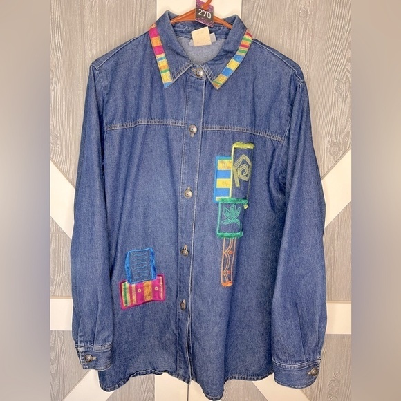 Saint Germain Tops - 270. Saint Germain Womens Denim Shirt Denim Blue Embellished Vintage Large